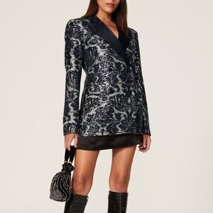 Rotate Augustina Print Sequin Blazer Sz 4
